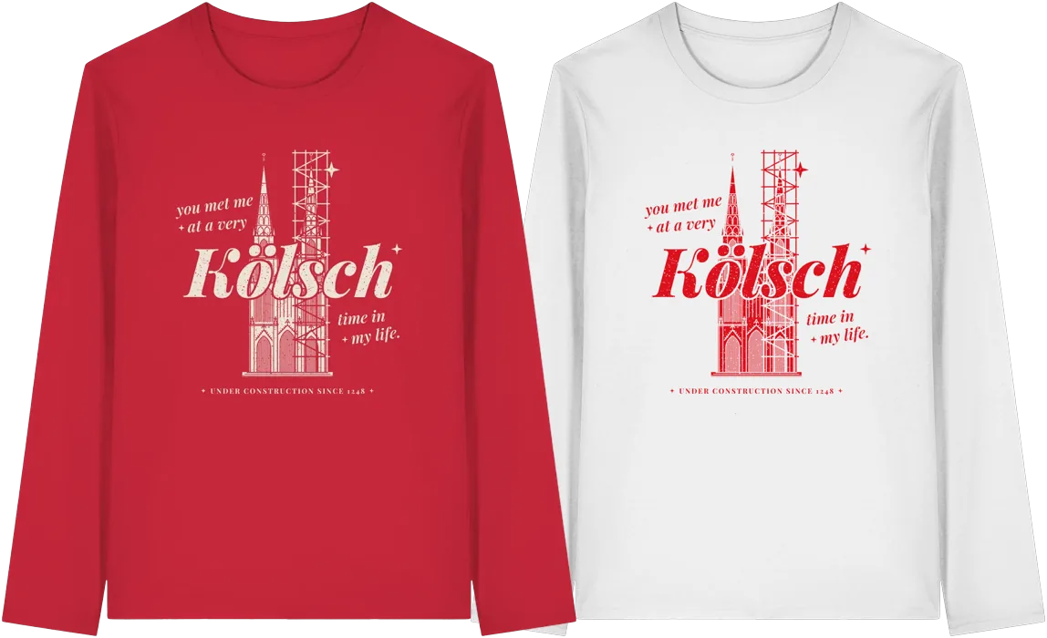Das rote und das weiße Longsleeve nebeneinander.